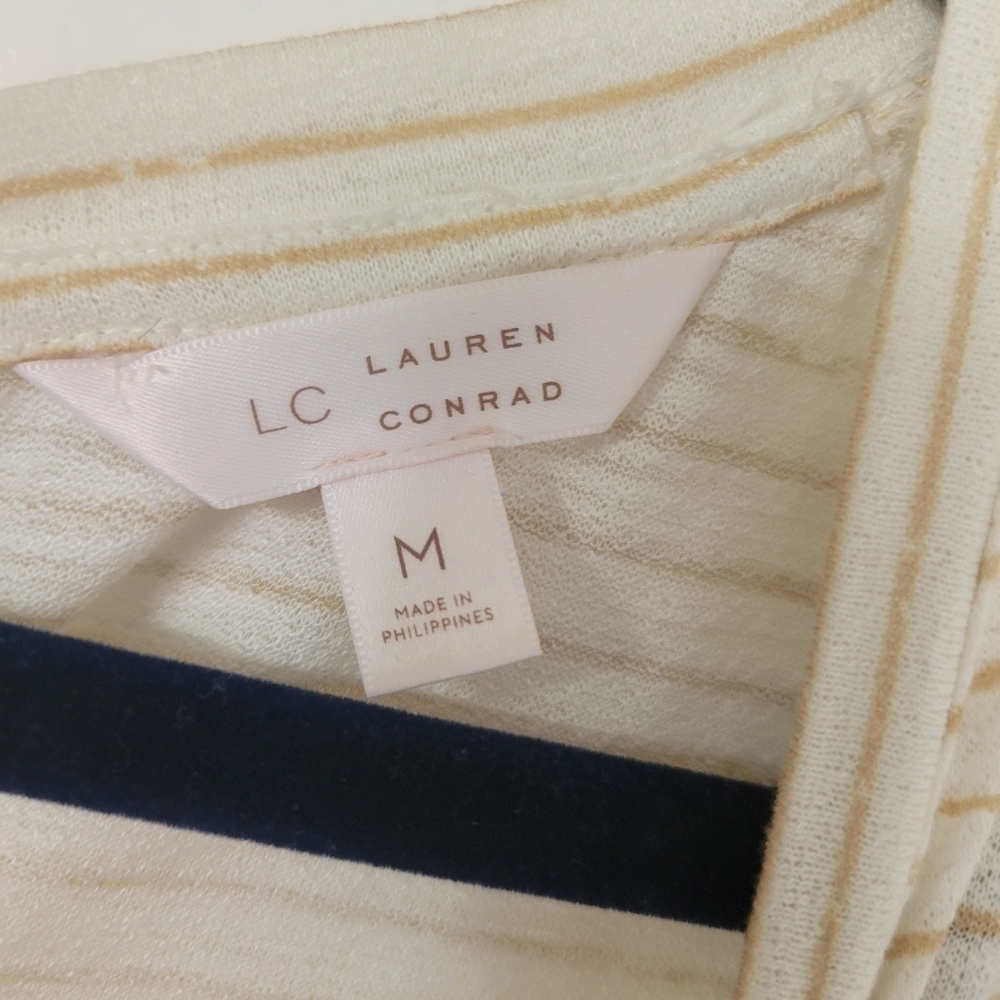 LC Lauren Conrad Cream & Tan Lace Hem Tunic Size Medium - Picture 8 of 10